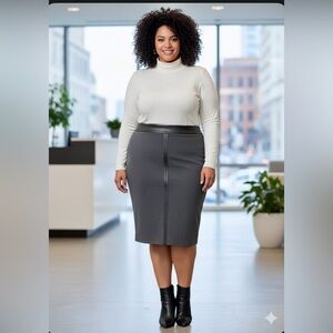 Style & Co Woman Plus Size 24W Pencil Skirt - Faux Leather Trim - Dry Cleaned